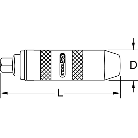 Draufsicht auf ein Werkzeug. Das Werkzeug hat ein gepunktetes Muster in der Mitte, das mit dem Logo der Marke versehen ist.
